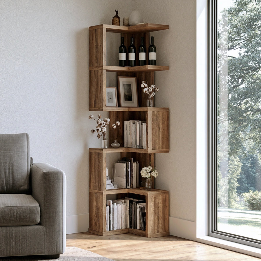 Mehrstufiges Aufbewahrungsregal, aus Holz, Farbe: hellbraun